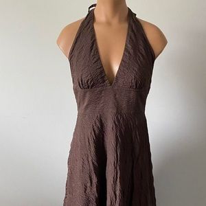 Brown halter neck J.Crew dress, textured material. 100% cotton. Fully lined.